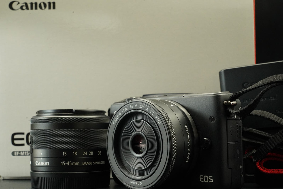 Canon EOS M10 Mirrorless Digital Camera Black w/ 15-45mm + 22mm Lens #12192