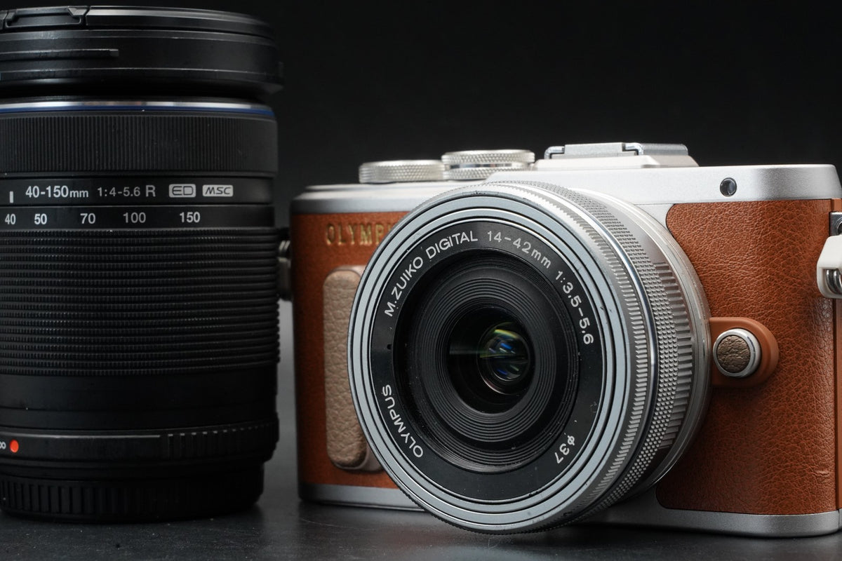 Olympus E-PL8 Brown w/ 2 lenses Digital Mirrorless Camera -1025 cuts- #11438