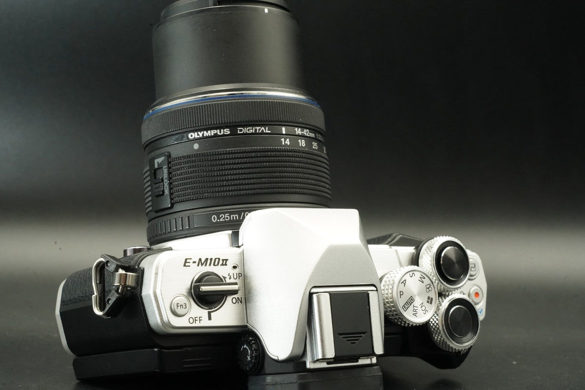 Olympus OM-D E-M10 Mark II Silver w/ 14-42mm + 40-150mm Lens -872 cut- #12315