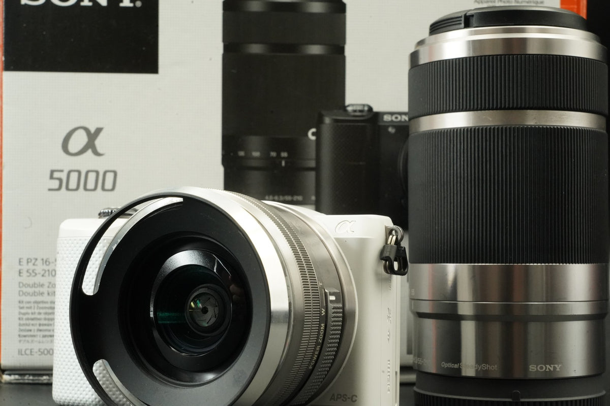 Sony a5000 Digital Camera White with 14-42mm + 55-210mm Lens -3359 cuts- #12364