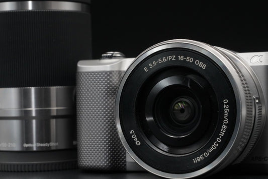 2 Lenses! Sony Alpha a5000 Mirrorless Digital Camera Silver with Lens 10483